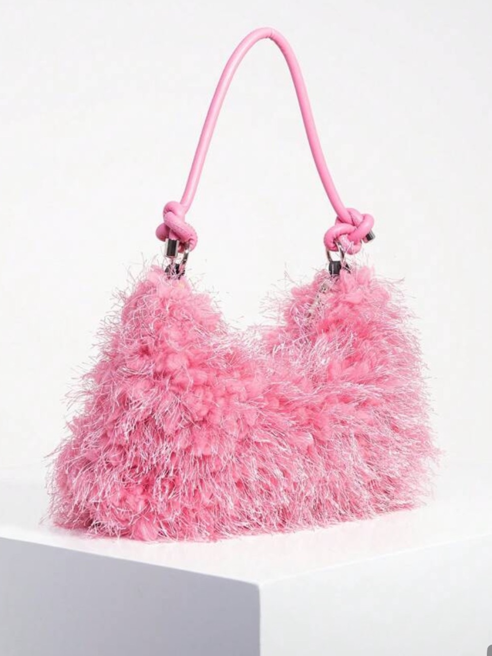 Pink Faux-Fur Shoulder Bag – Chic Textured Handbag
